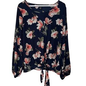 Justify Navy Floral Top Front Tie L
